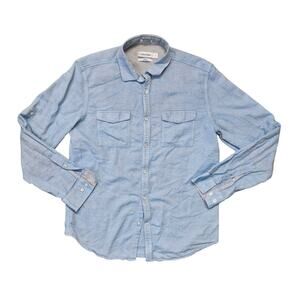 Calvin Klein Body Fit Cotton Roll-Up Shirt Men’s Medium Blue